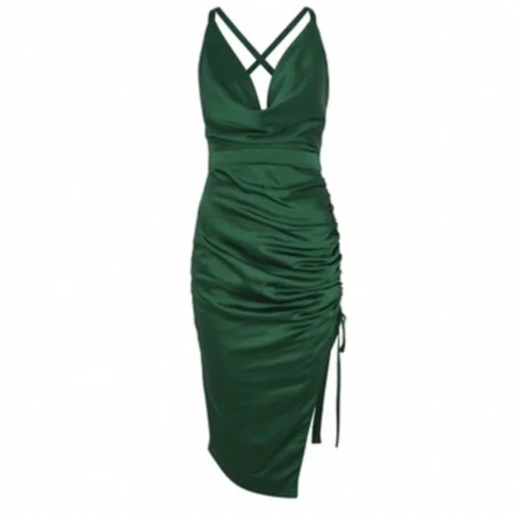 Satin Lavish Alice Emerald Green Dress Lavish Alice Dresses Satin Cross Back Cowl Neck Midi In Satin Lavish Alice Emerald Green Dress Lavish Alice Dresses Satin Cross Back Cowl Neck Midi In